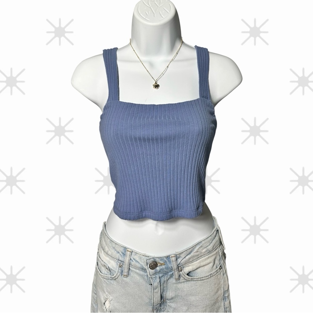 American Eagle Outfitters Size Small Ribbed Blue Knit square neck Tank Top